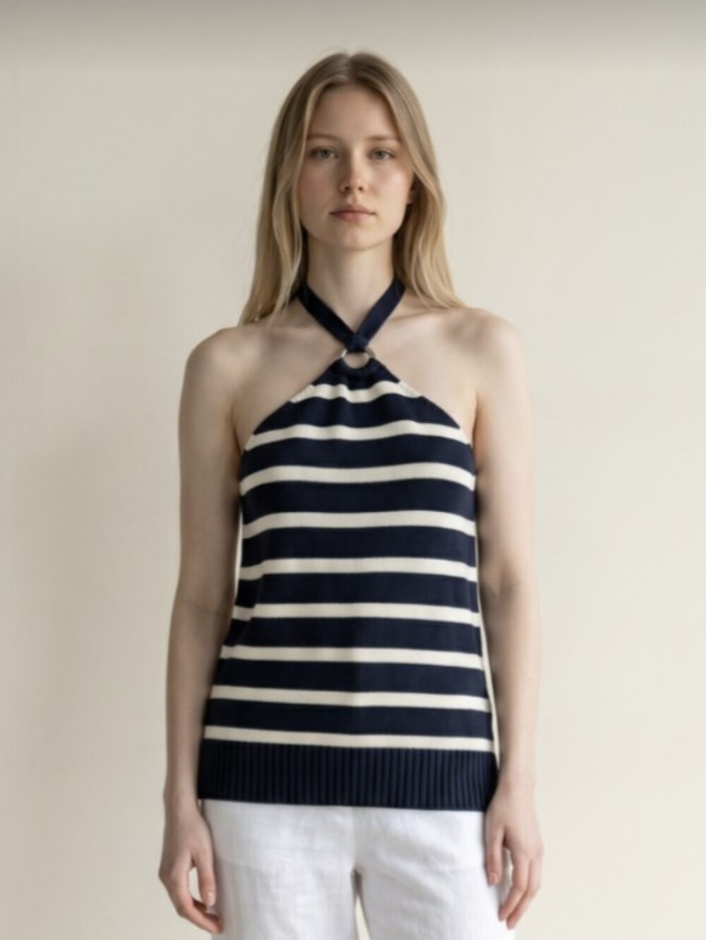 ANN TAYLOR LOFT! BLACK & WHITE KNIT STRIPED HALTER STYLE TOP, SWEATER! SZ XL